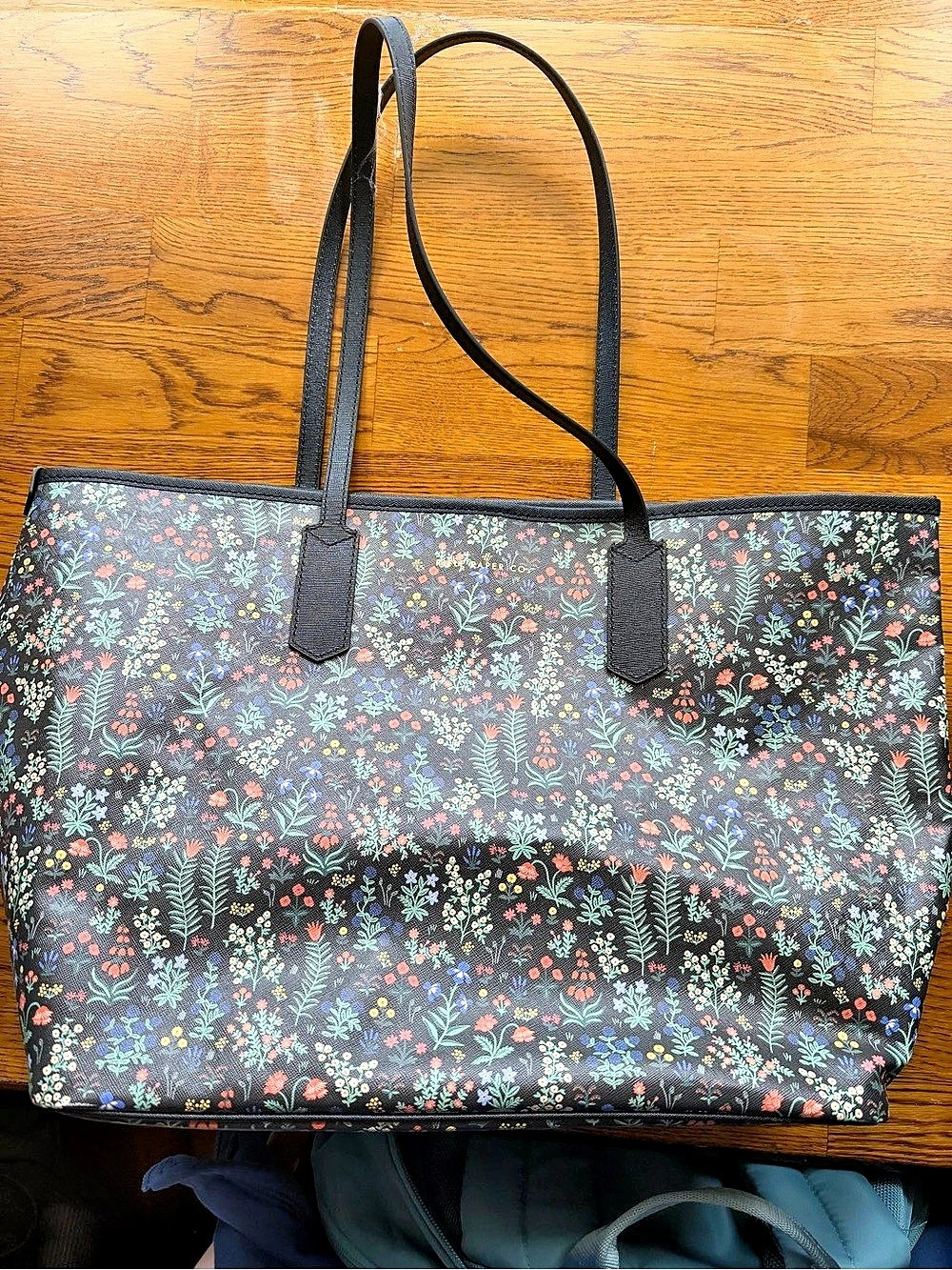 Rifle Paper Co. Garden Party Canvas Carry All. Black & Multicolor